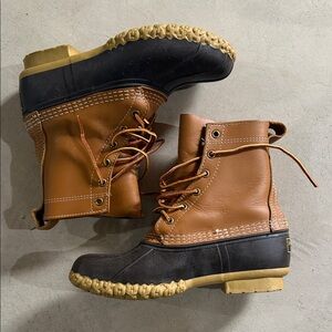 Bean Boots Leather Brown & Black Duck Boots with Tan Soles